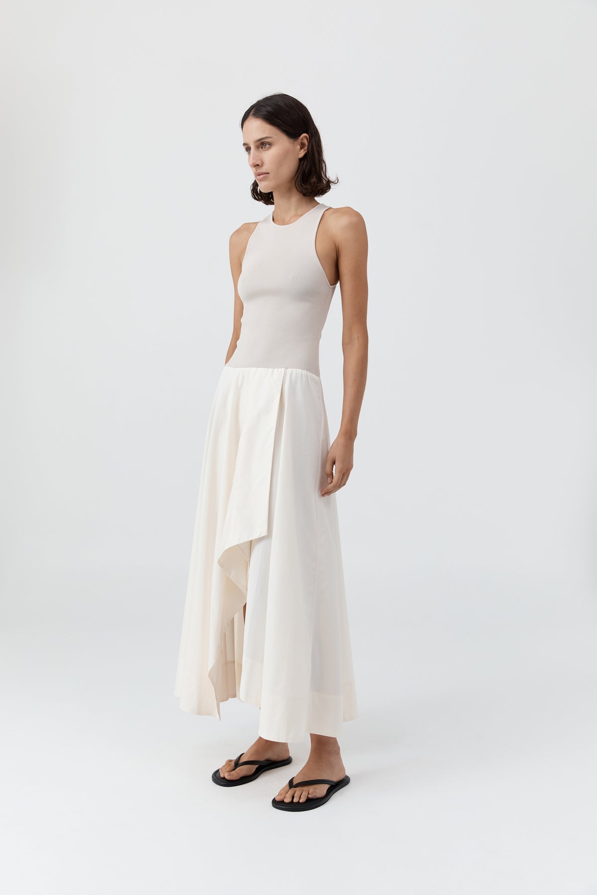 Knit Bodice Asymm Dress - Ecru
