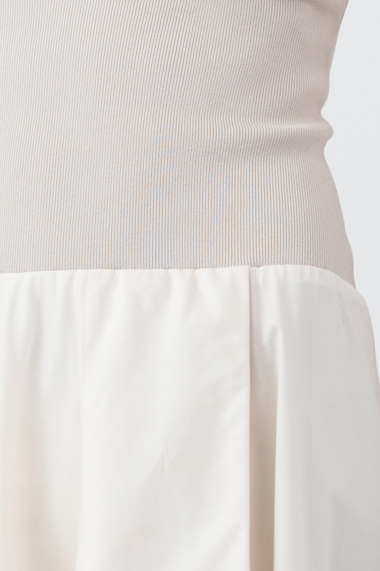 Knit Bodice Asymm Dress - Ecru