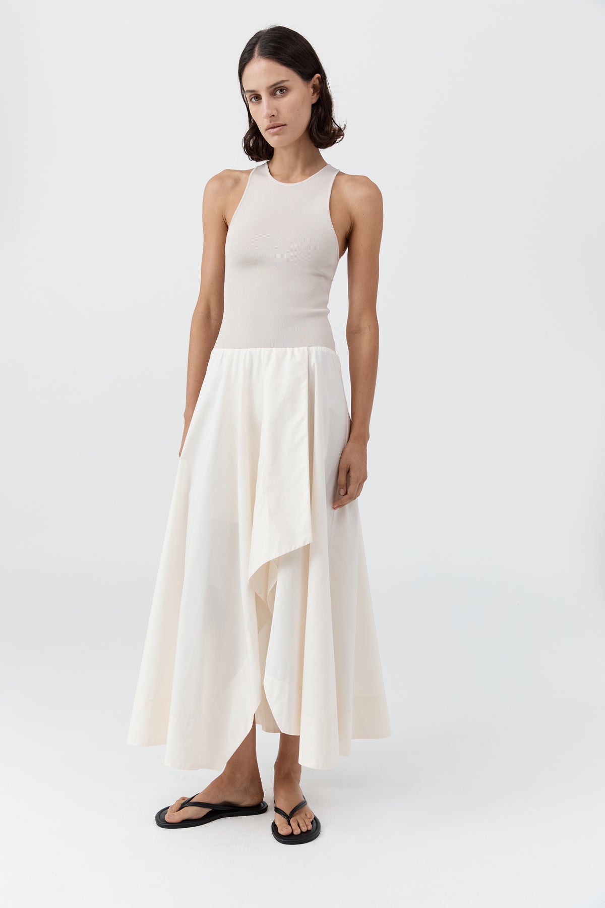 Knit Bodice Asymm Dress - Ecru