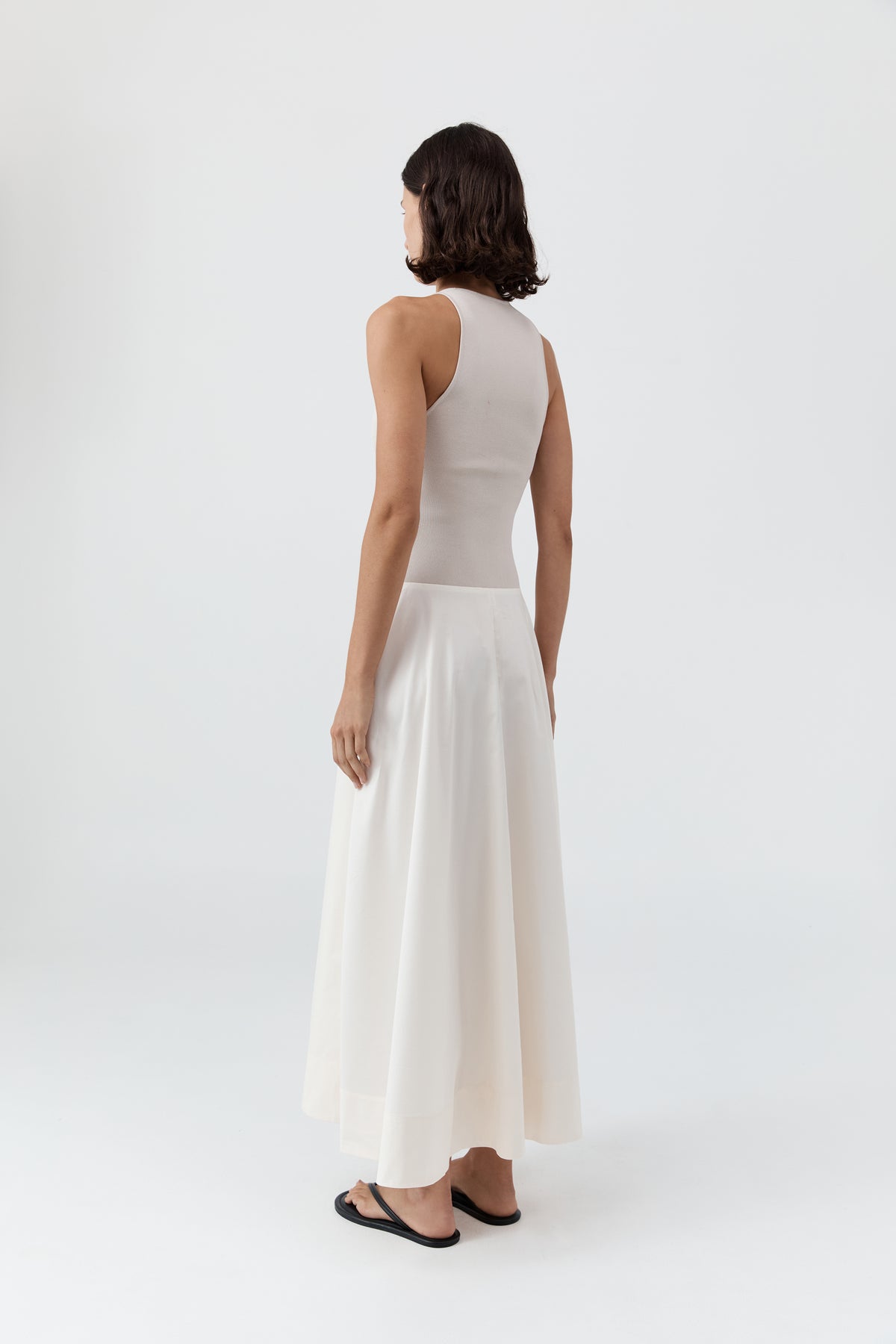 Knit Bodice Asymm Dress - Ecru