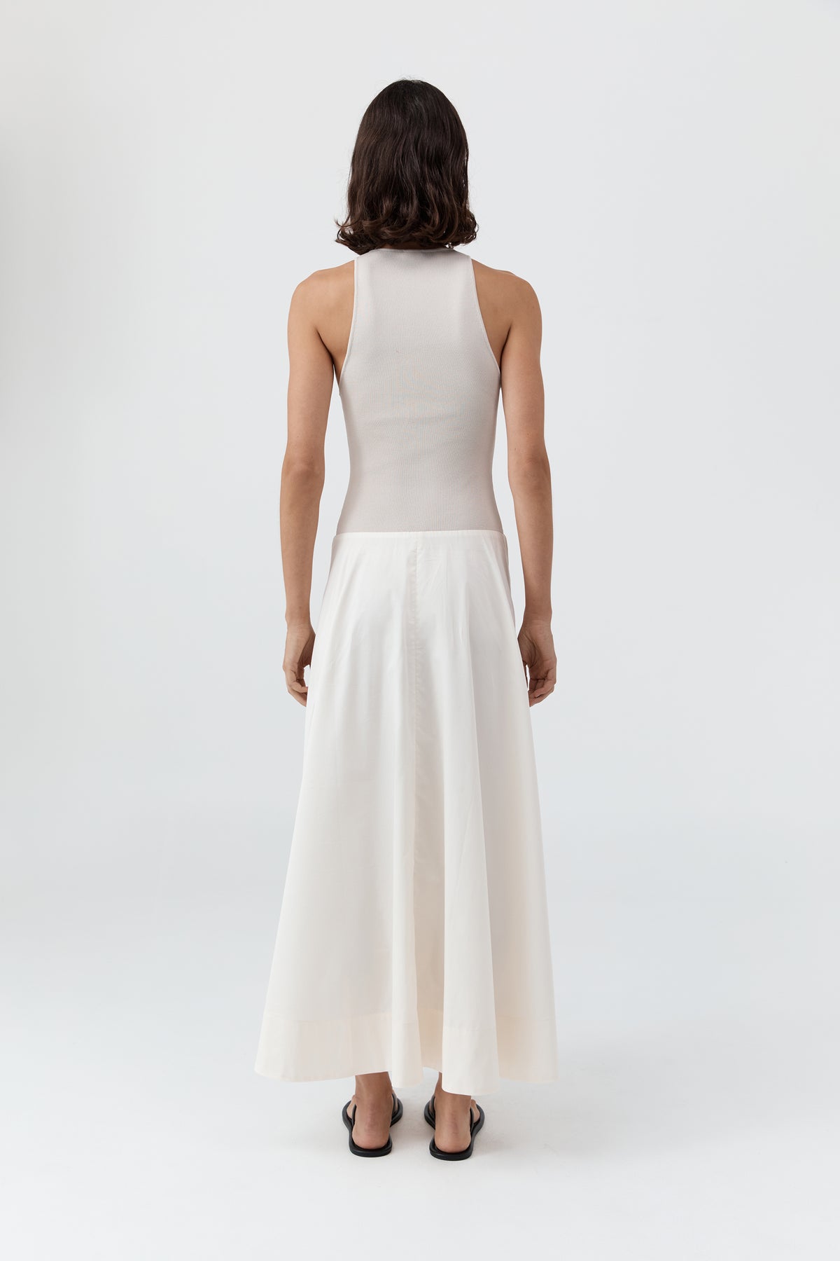 Knit Bodice Asymm Dress - Ecru