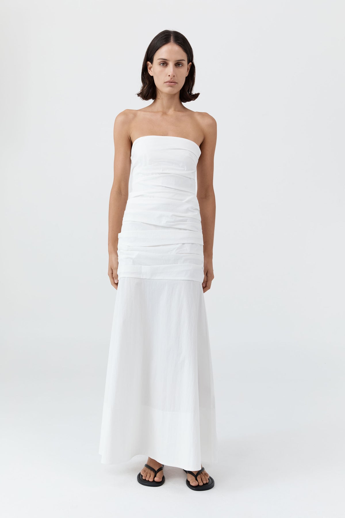 Gathered Strapless Longline Dress - White