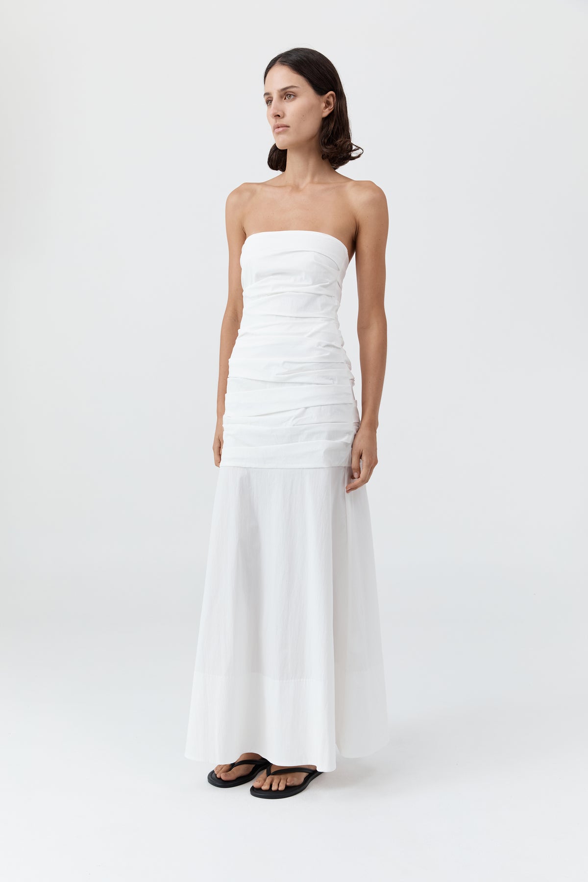 Gathered Strapless Longline Dress - White