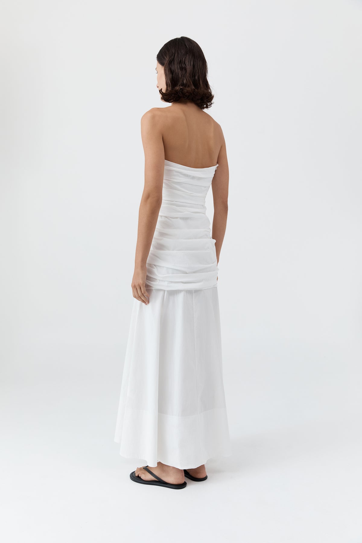 Gathered Strapless Longline Dress - White