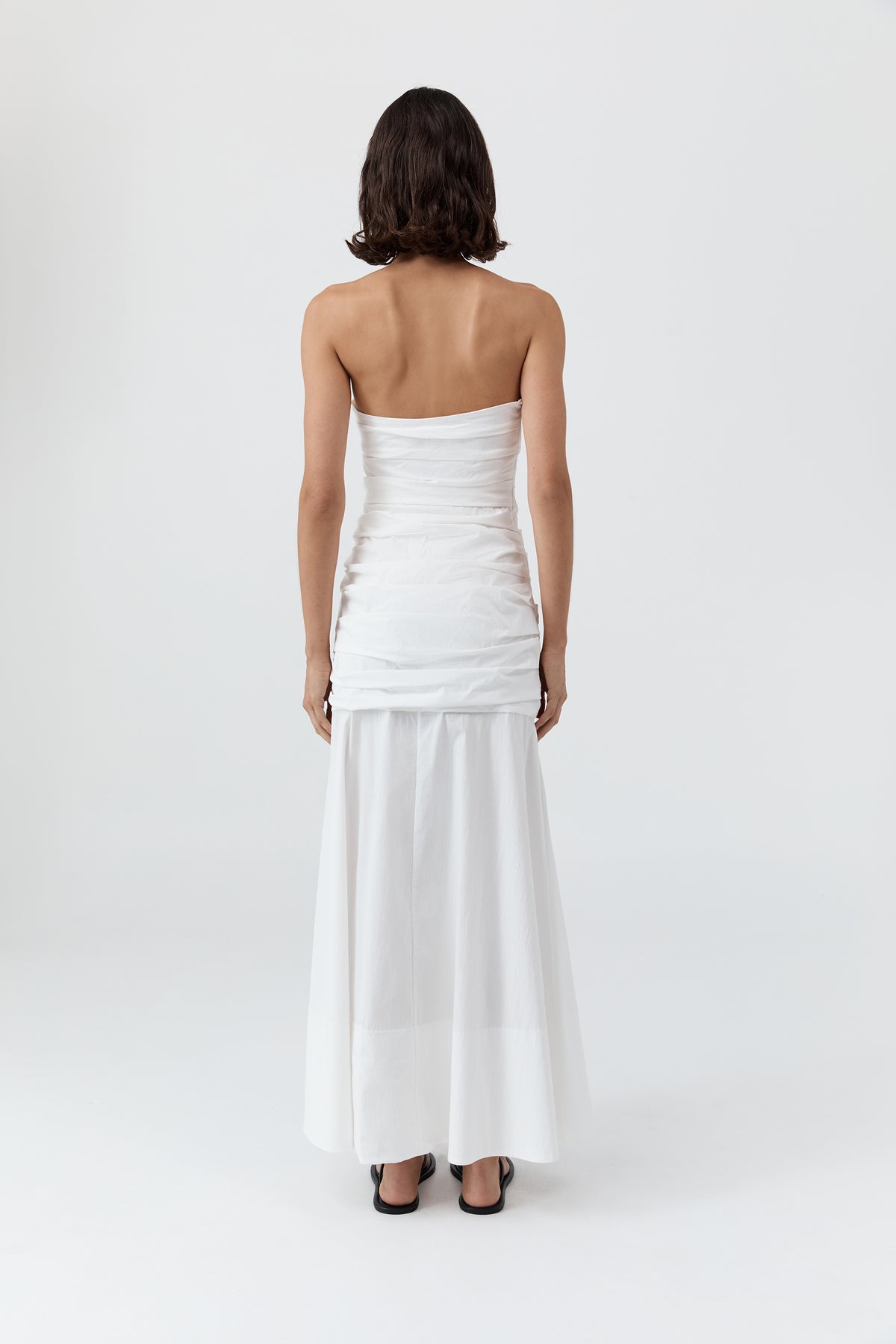 Gathered Strapless Longline Dress - White