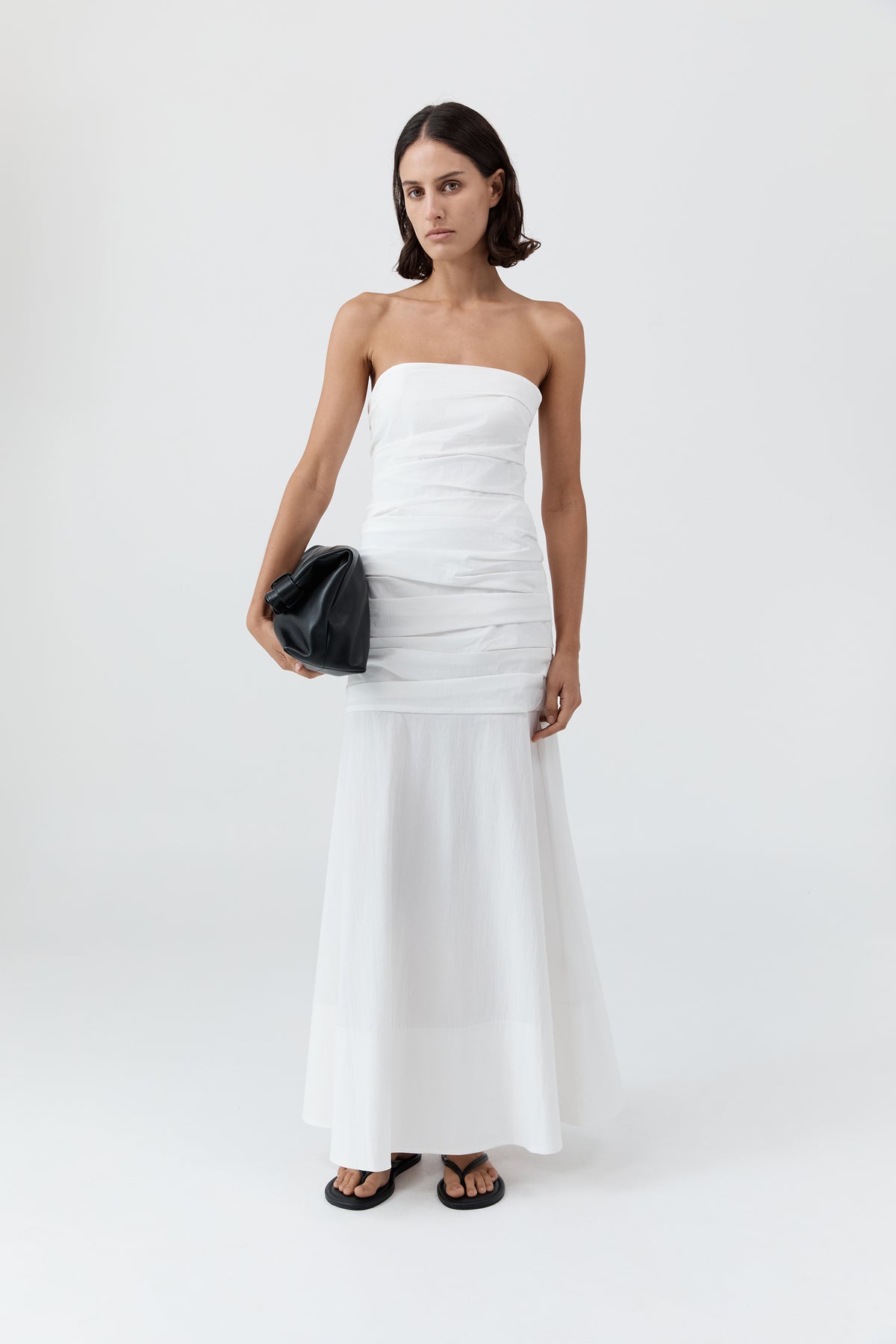 Gathered Strapless Longline Dress - White