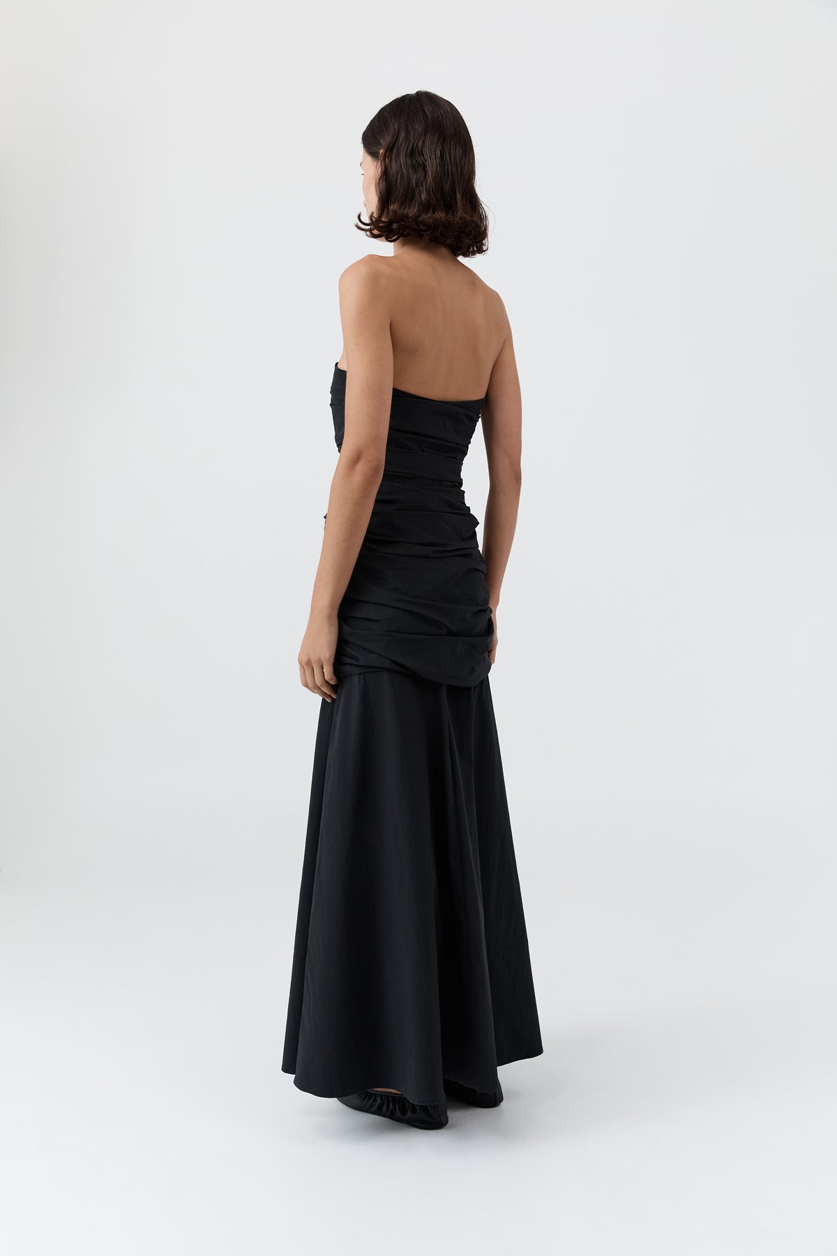 Gathered Strapless Longline Dress - Black