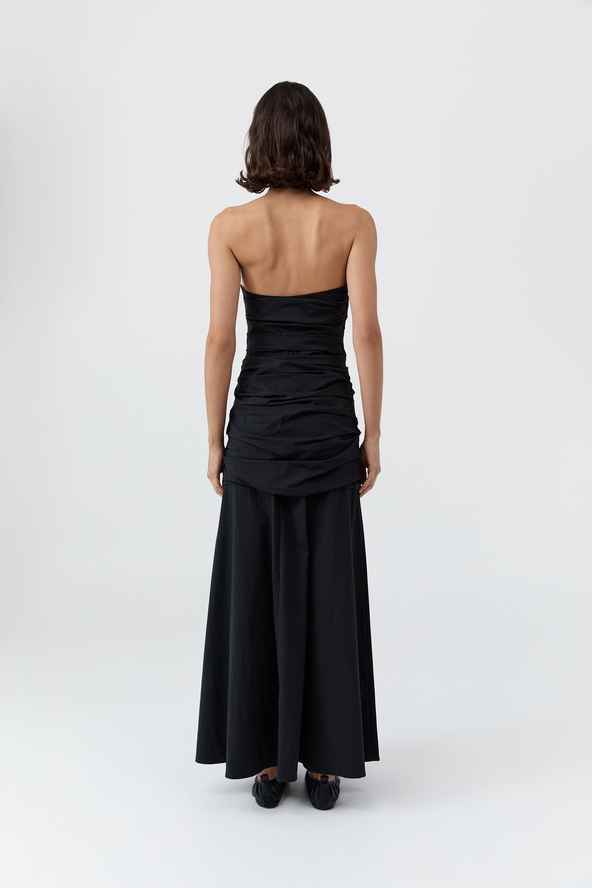 Gathered Strapless Longline Dress - Black