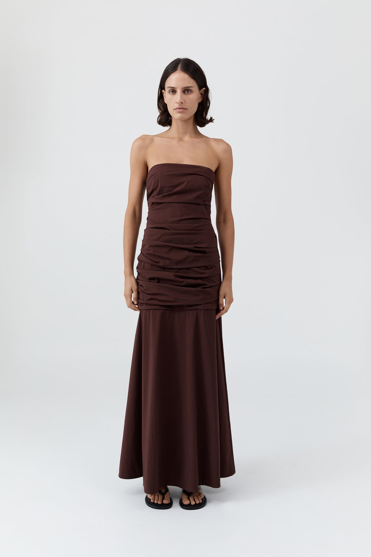 Gathered Strapless Longline Dress - Liqueur