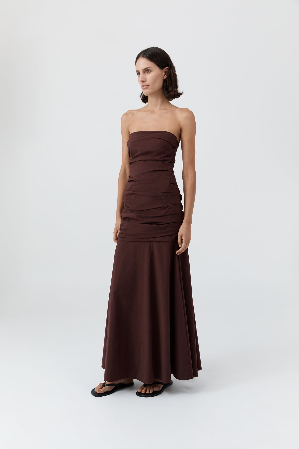 Gathered Strapless Longline Dress - Liqueur