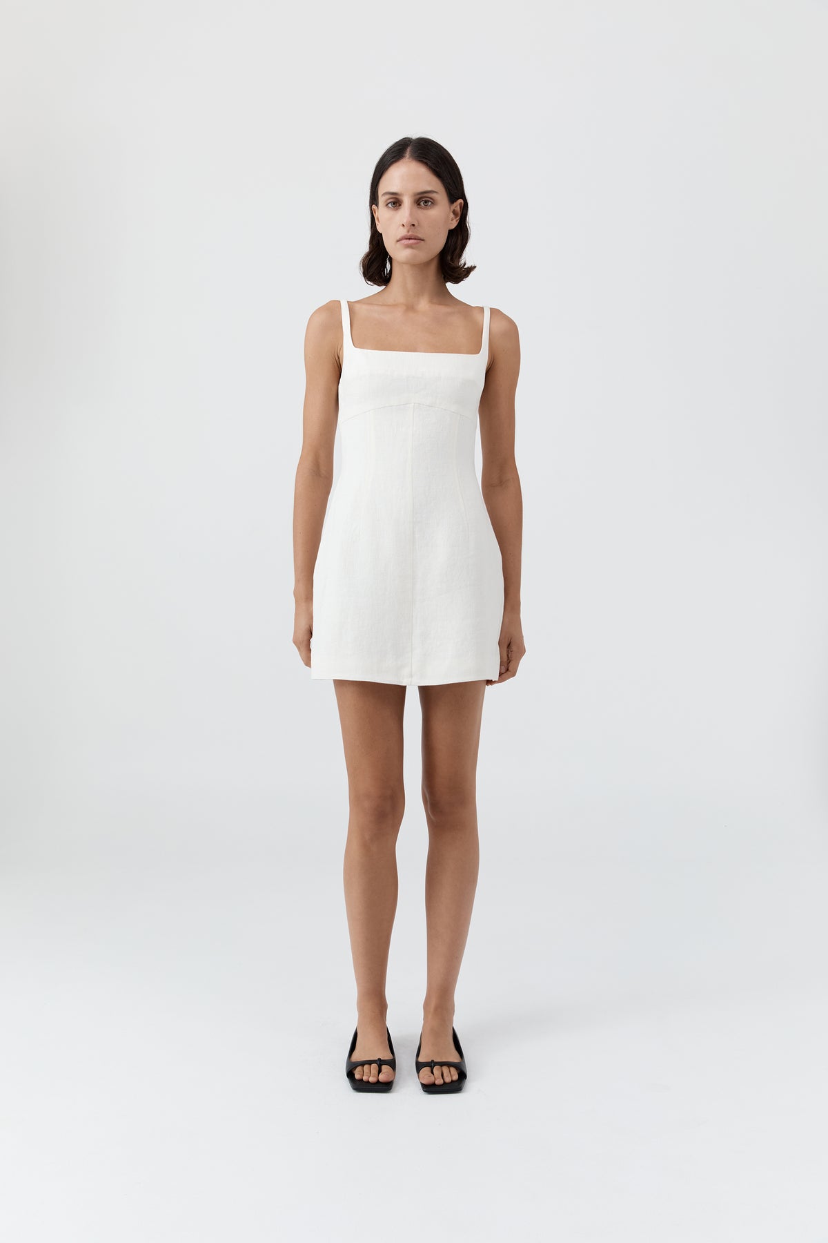 Tailored Square Neck Mini Dress - Off White