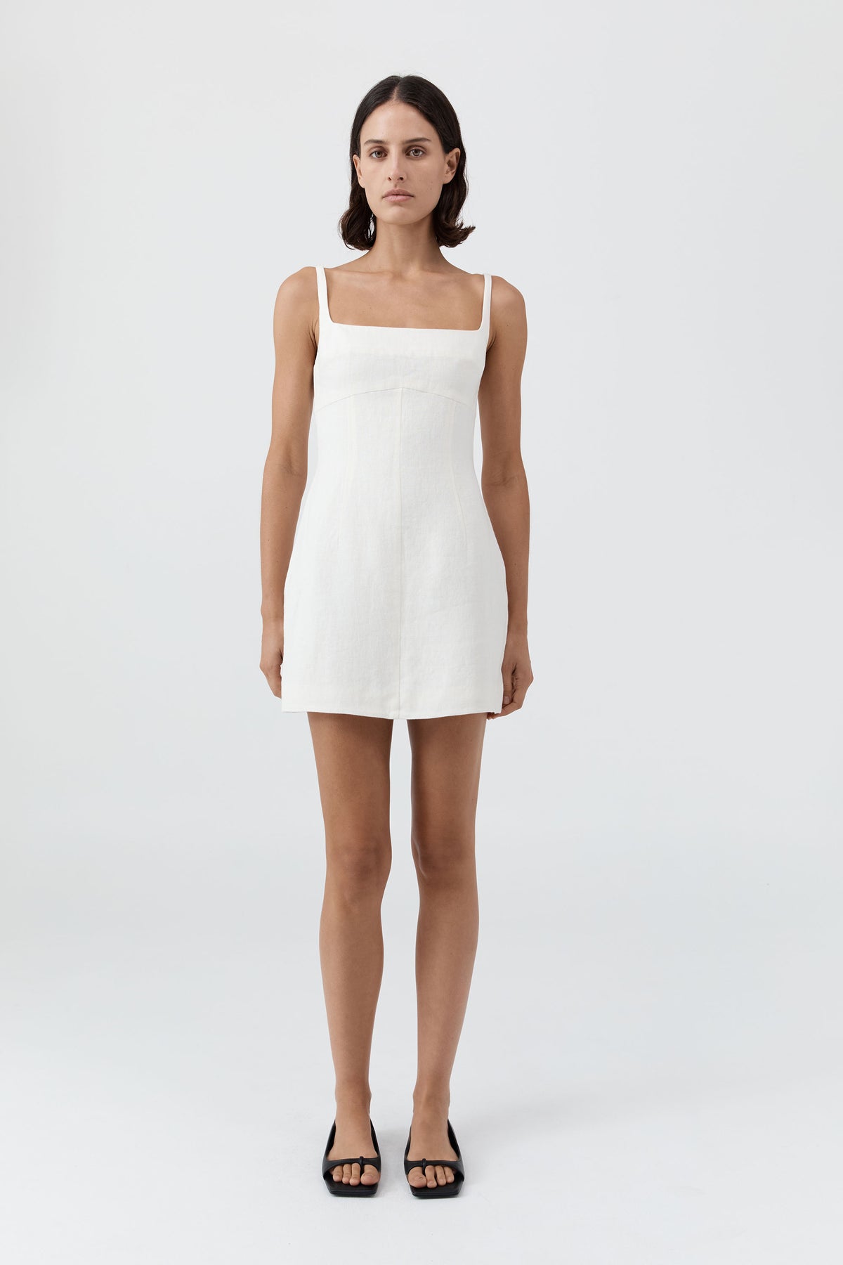 Tailored Square Neck Mini Dress - Off White
