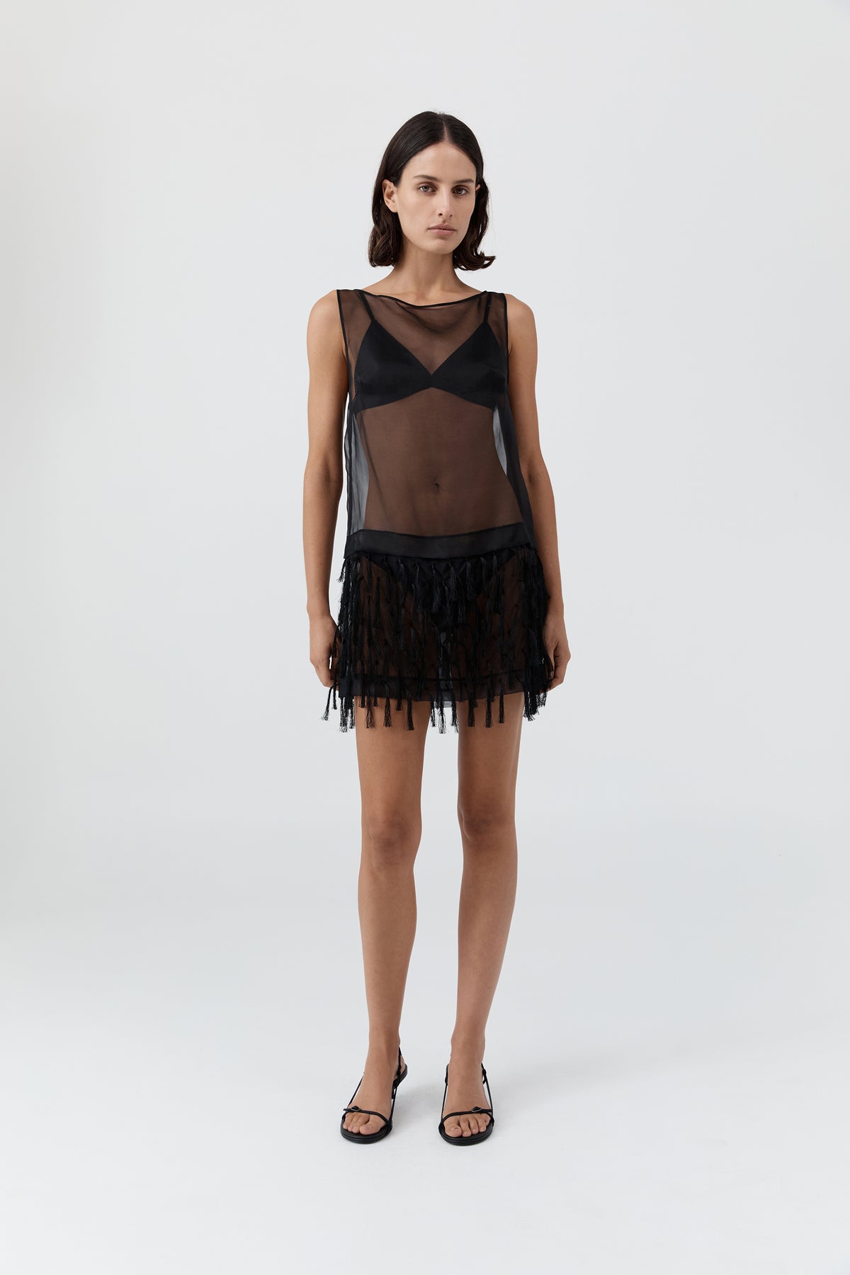 Tassel Shift Mini Dress - Black