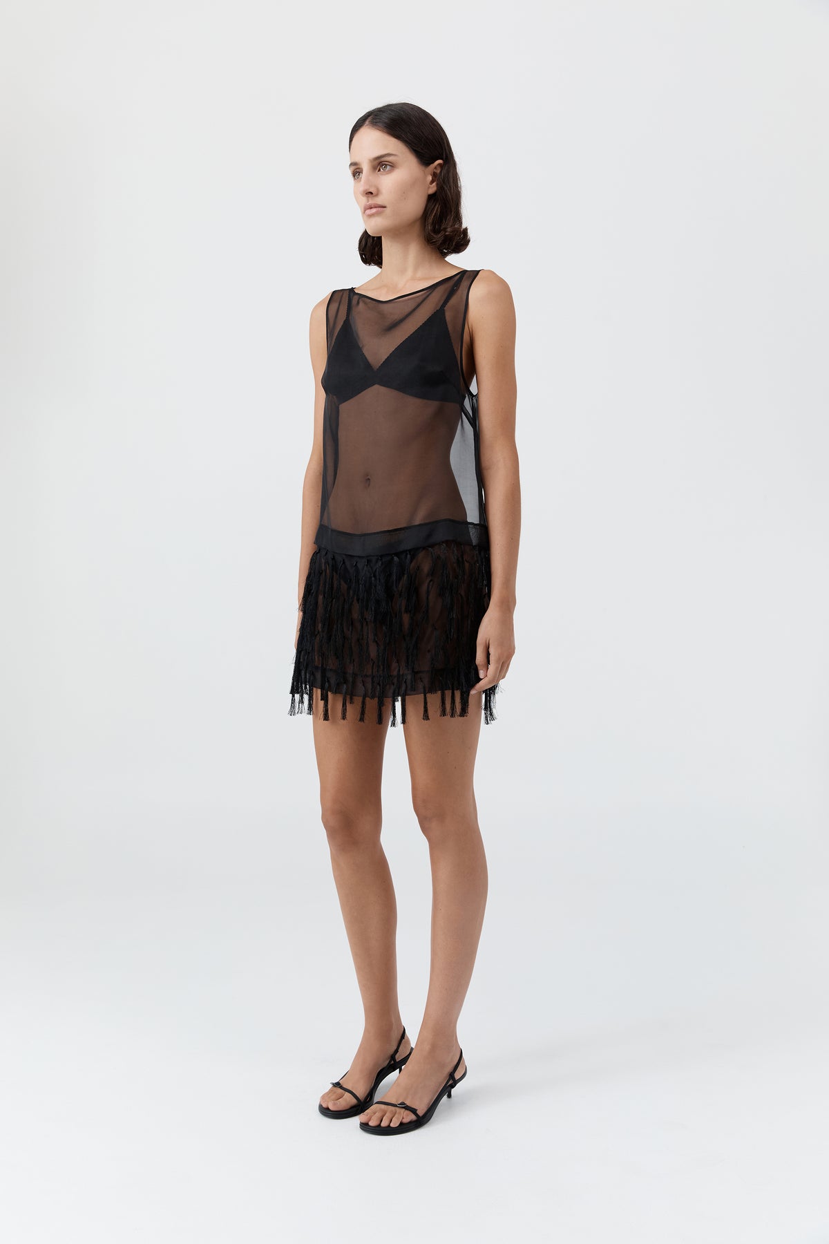 Tassel Shift Mini Dress - Black