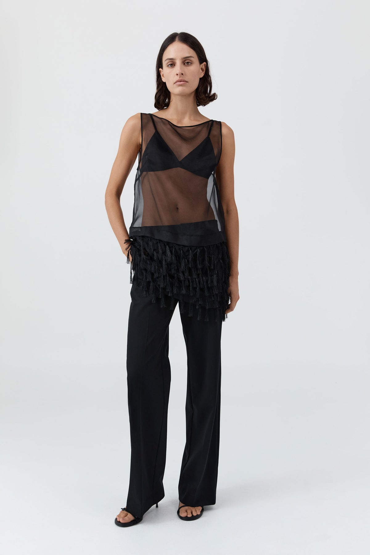 Tassel Shift Mini Dress - Black