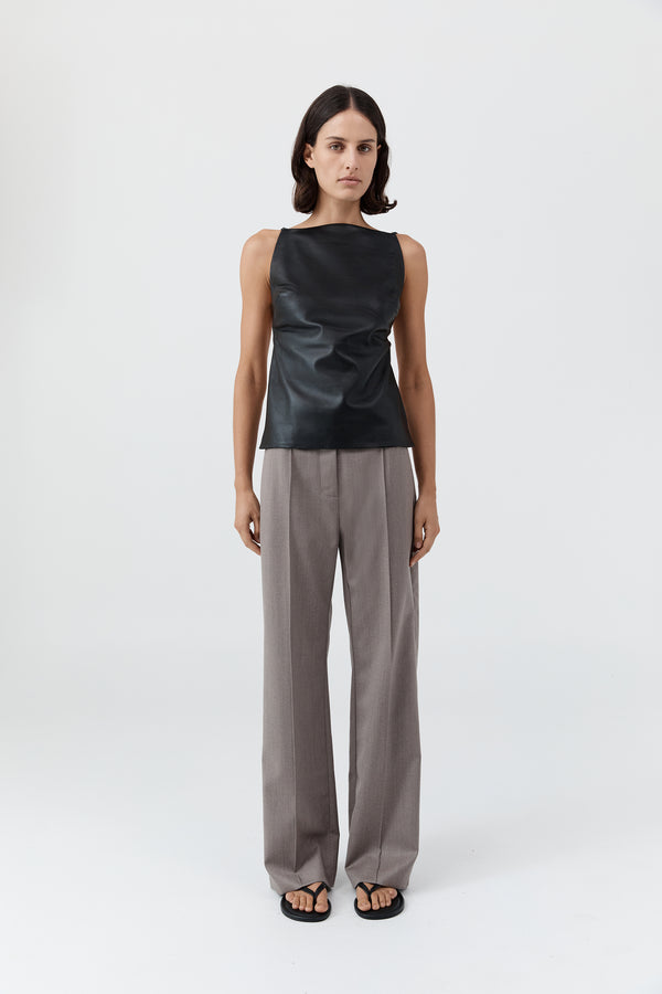 PRE-ORDER: Leather Square Neck Top - Black