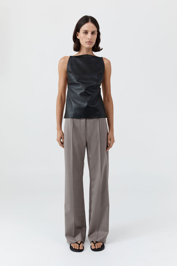 Leather Square Neck Top - Black