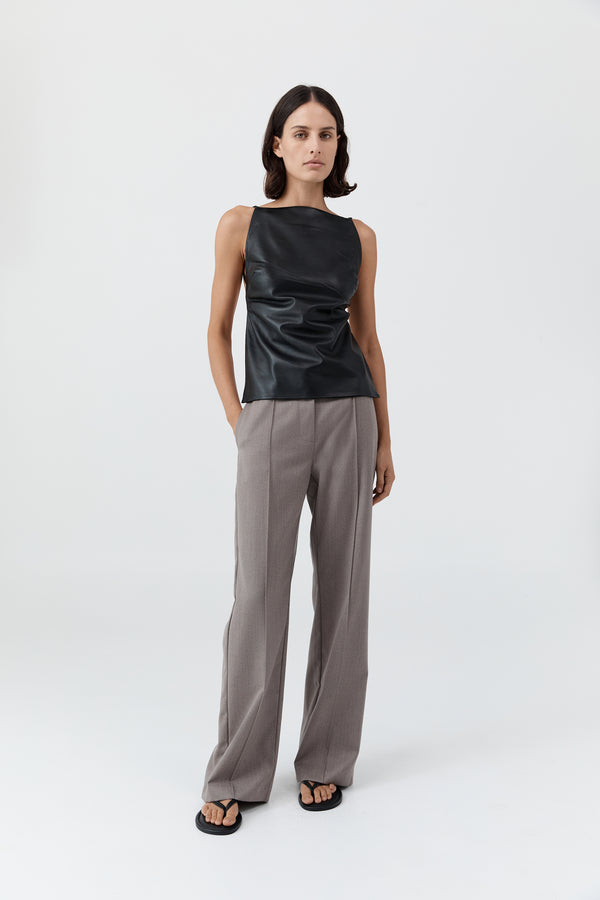 PRE-ORDER: Leather Square Neck Top - Black