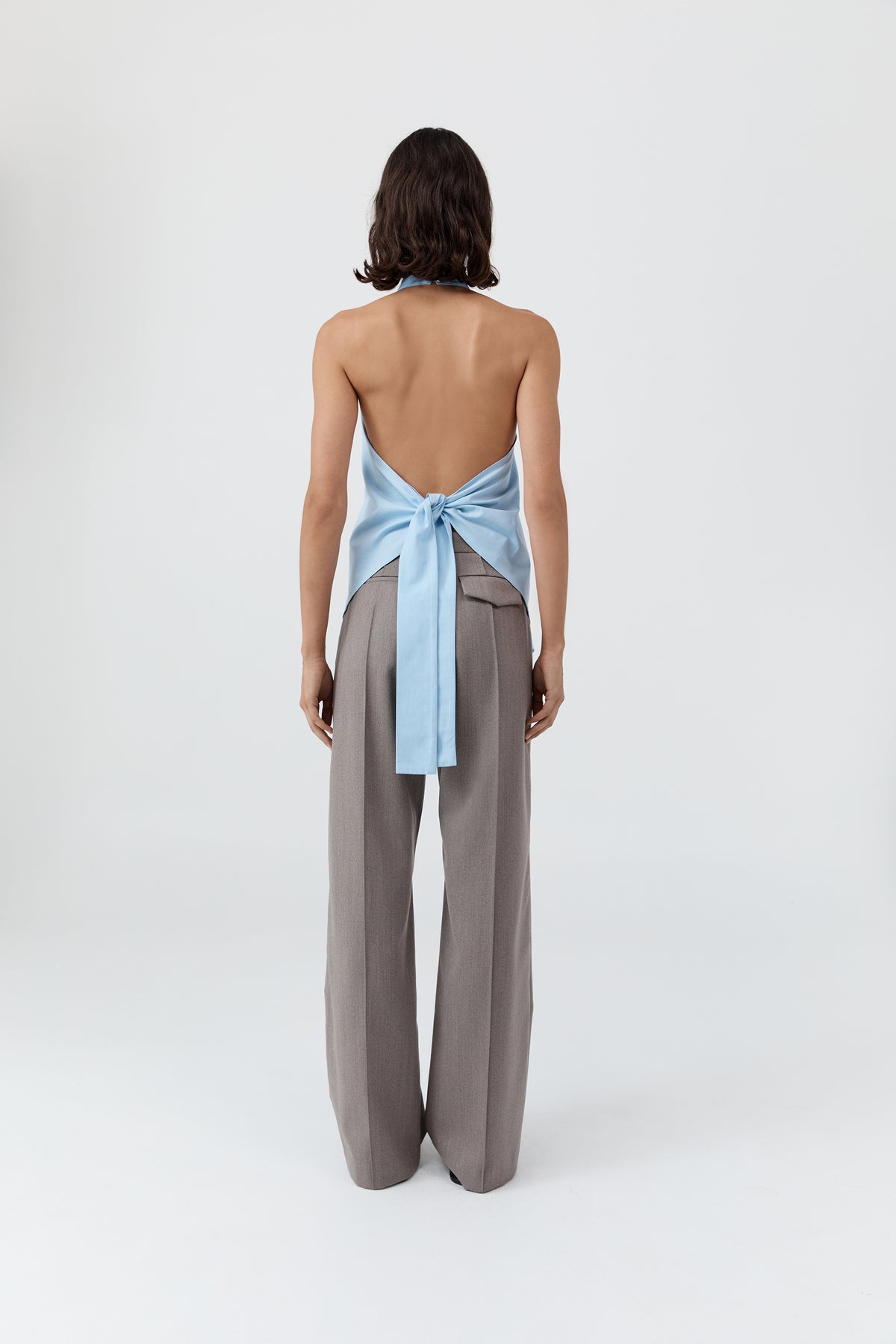 Oxford Halter Tie Back Top - Ciel Blue