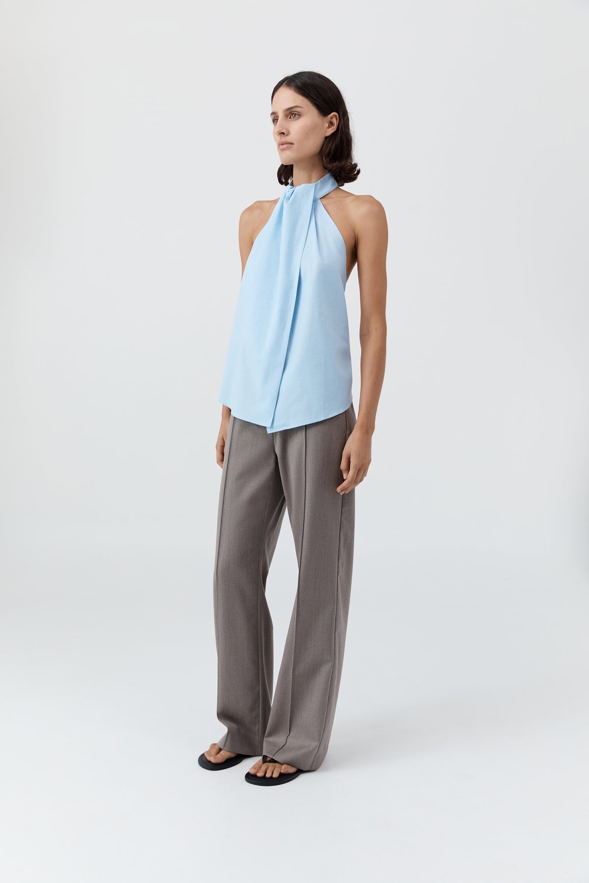 Oxford Halter Tie Back Top - Ciel Blue