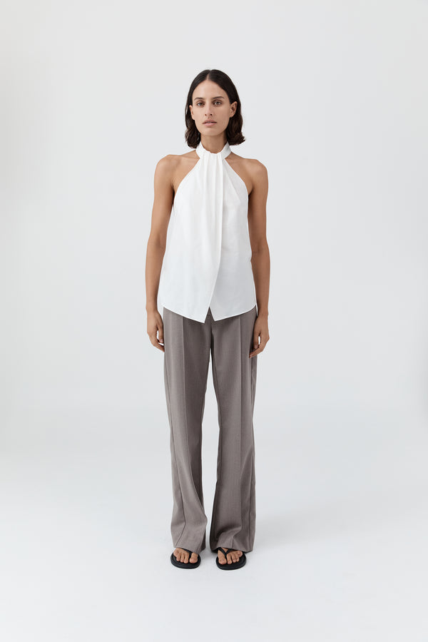 Oxford Halter Tie Back Top - White