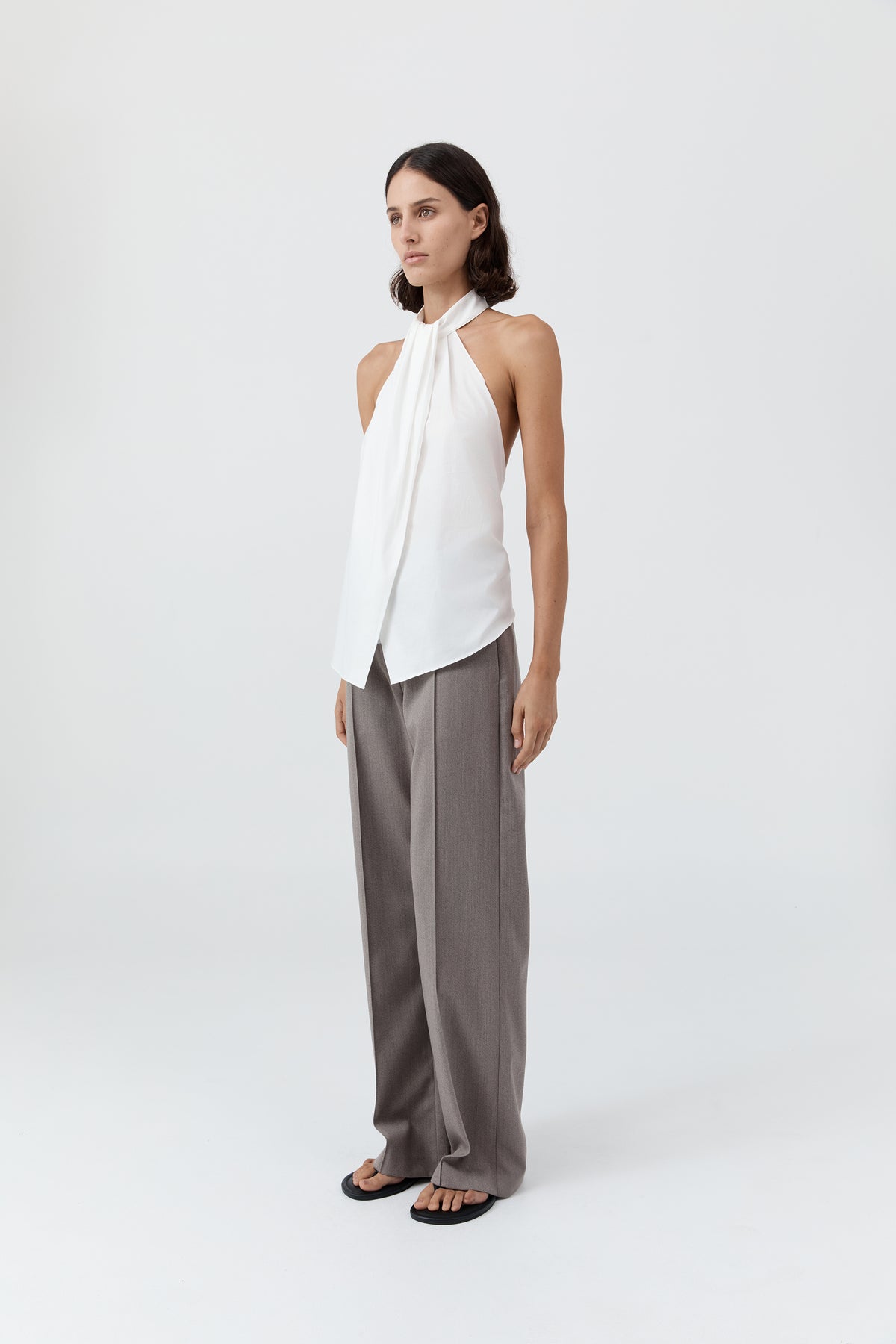 Oxford Halter Tie Back Top - White