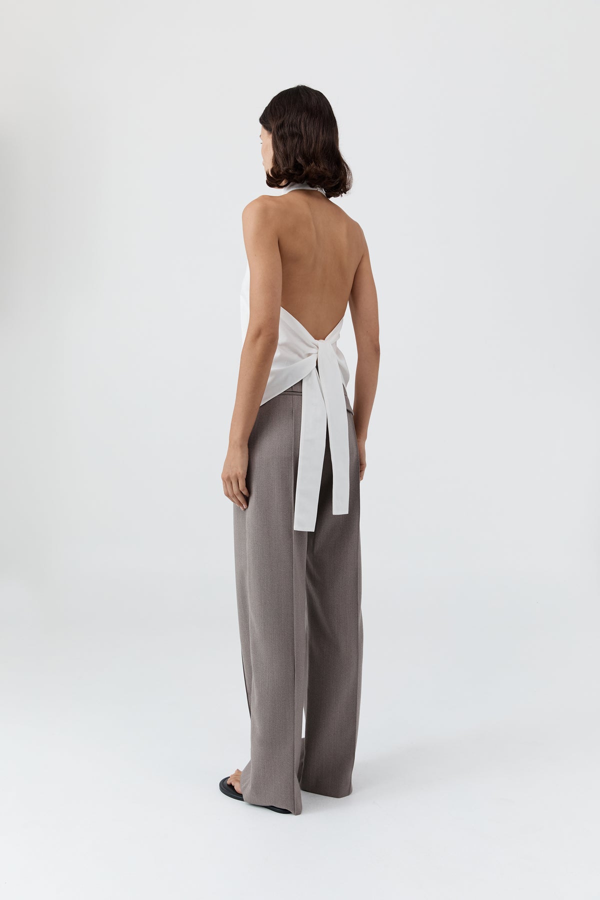 Oxford Halter Tie Back Top - White