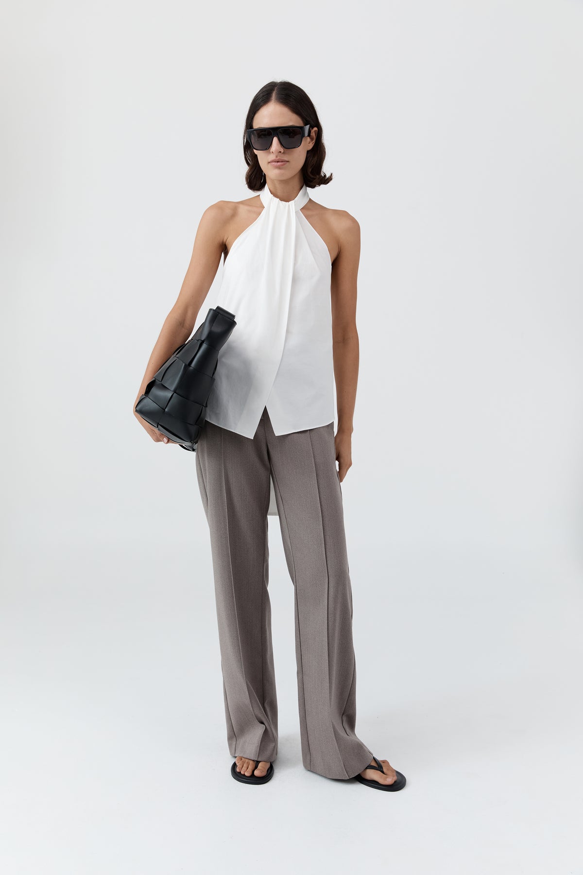 Oxford Halter Tie Back Top - White
