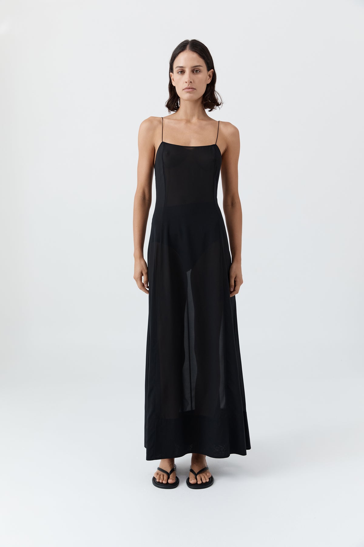Sheer Silk Slip Dress - Black