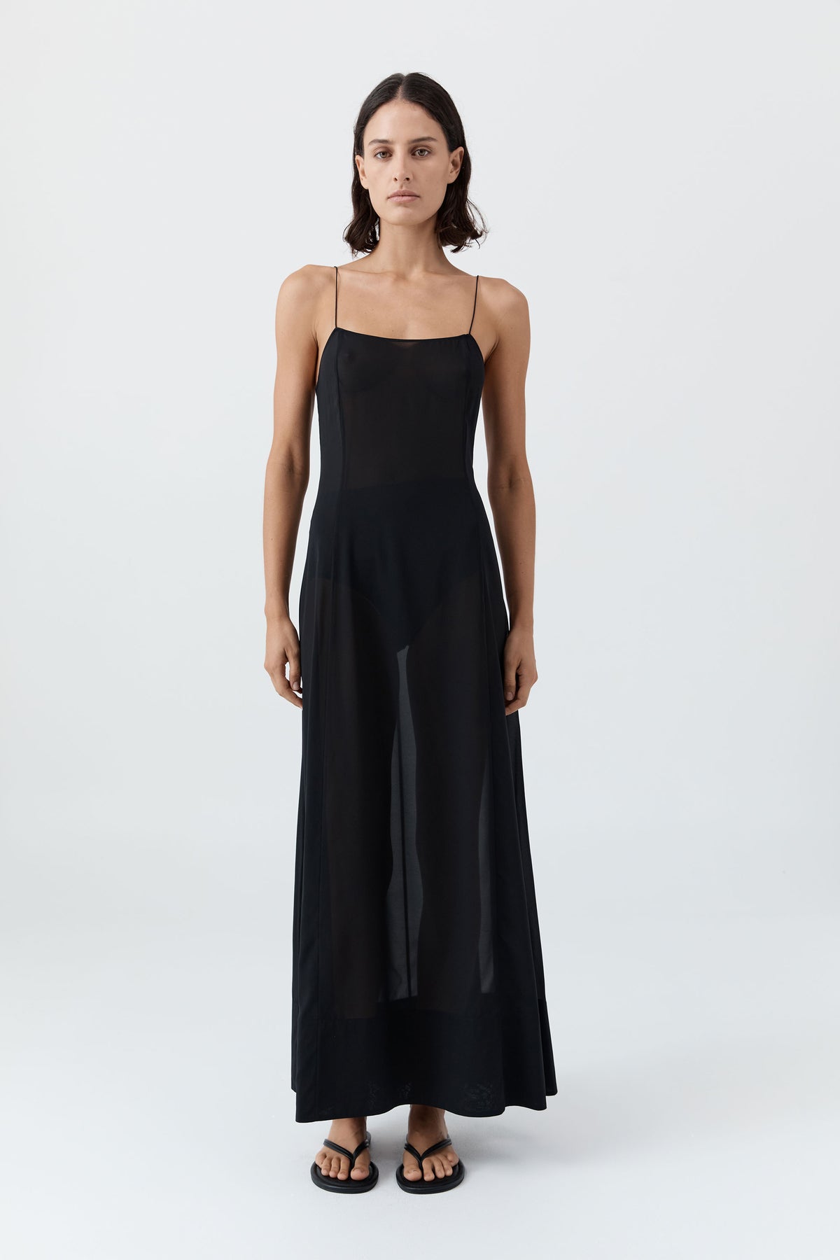 Sheer Silk Slip Dress - Black