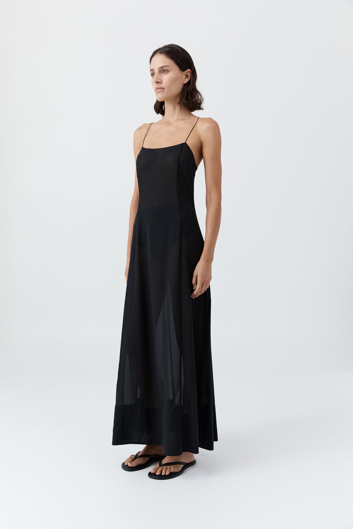 Sheer Silk Slip Dress - Black
