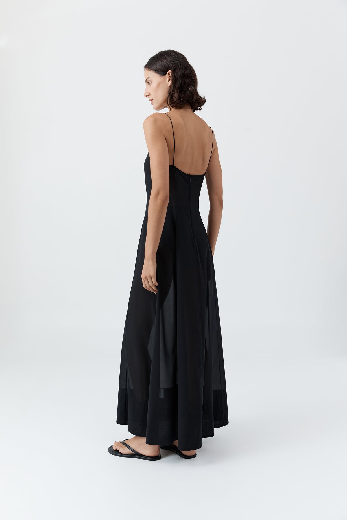 Sheer Silk Slip Dress - Black