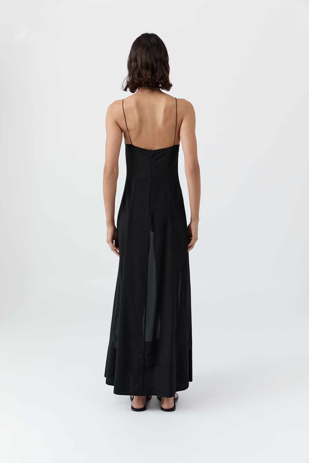 Sheer Silk Slip Dress - Black