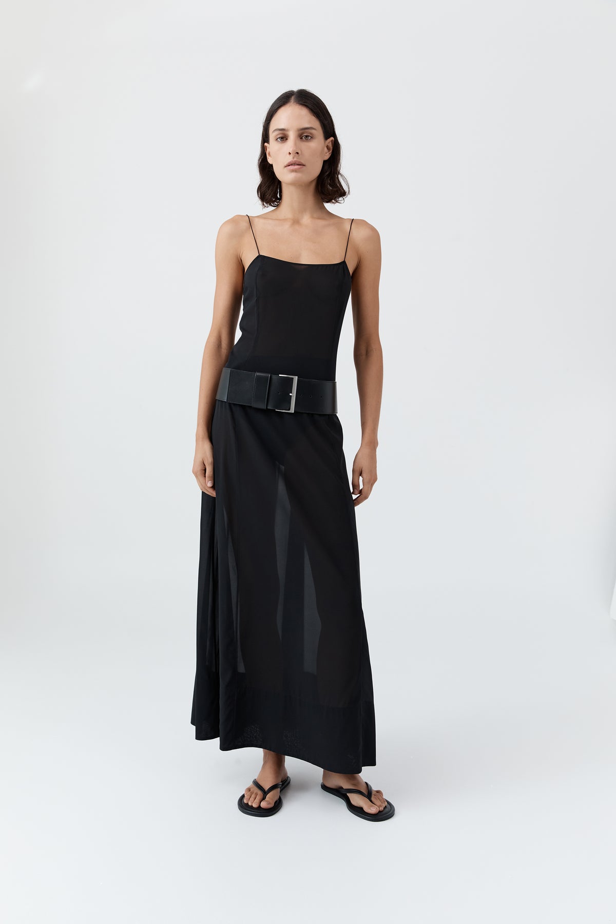 Sheer Silk Slip Dress - Black
