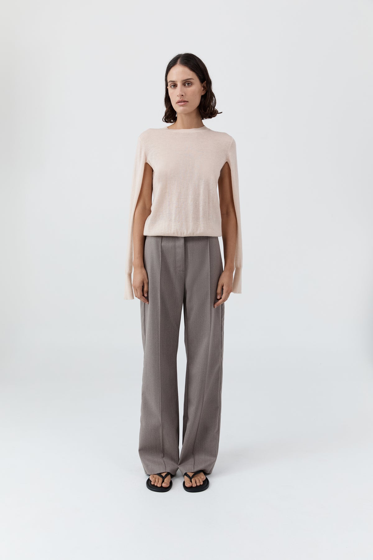Merino Wool Slit Sleeve Sweater - Powder