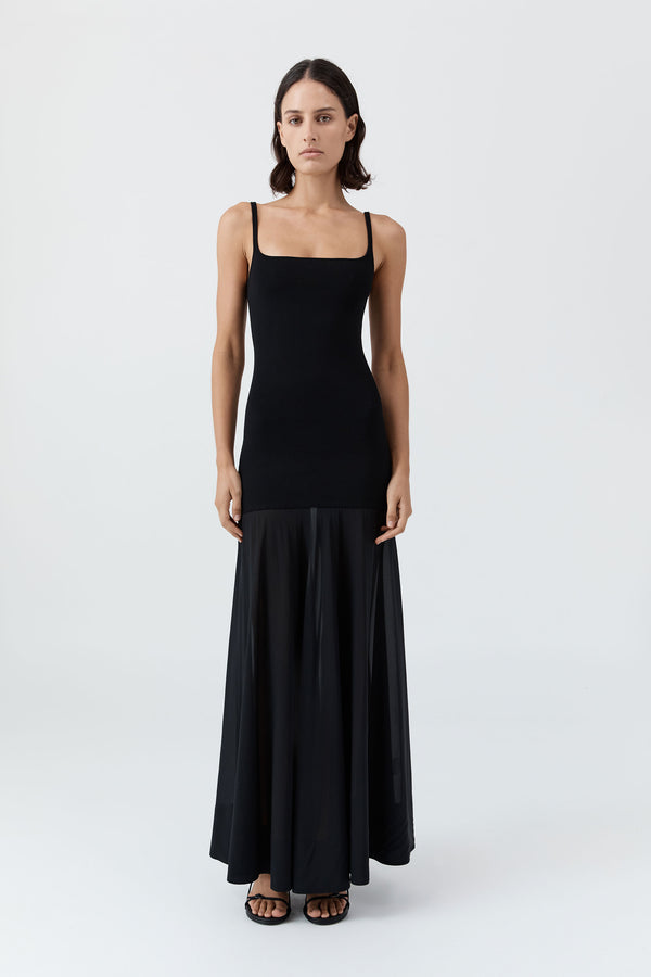 Sheer Silk Circle Hem Dress - Black