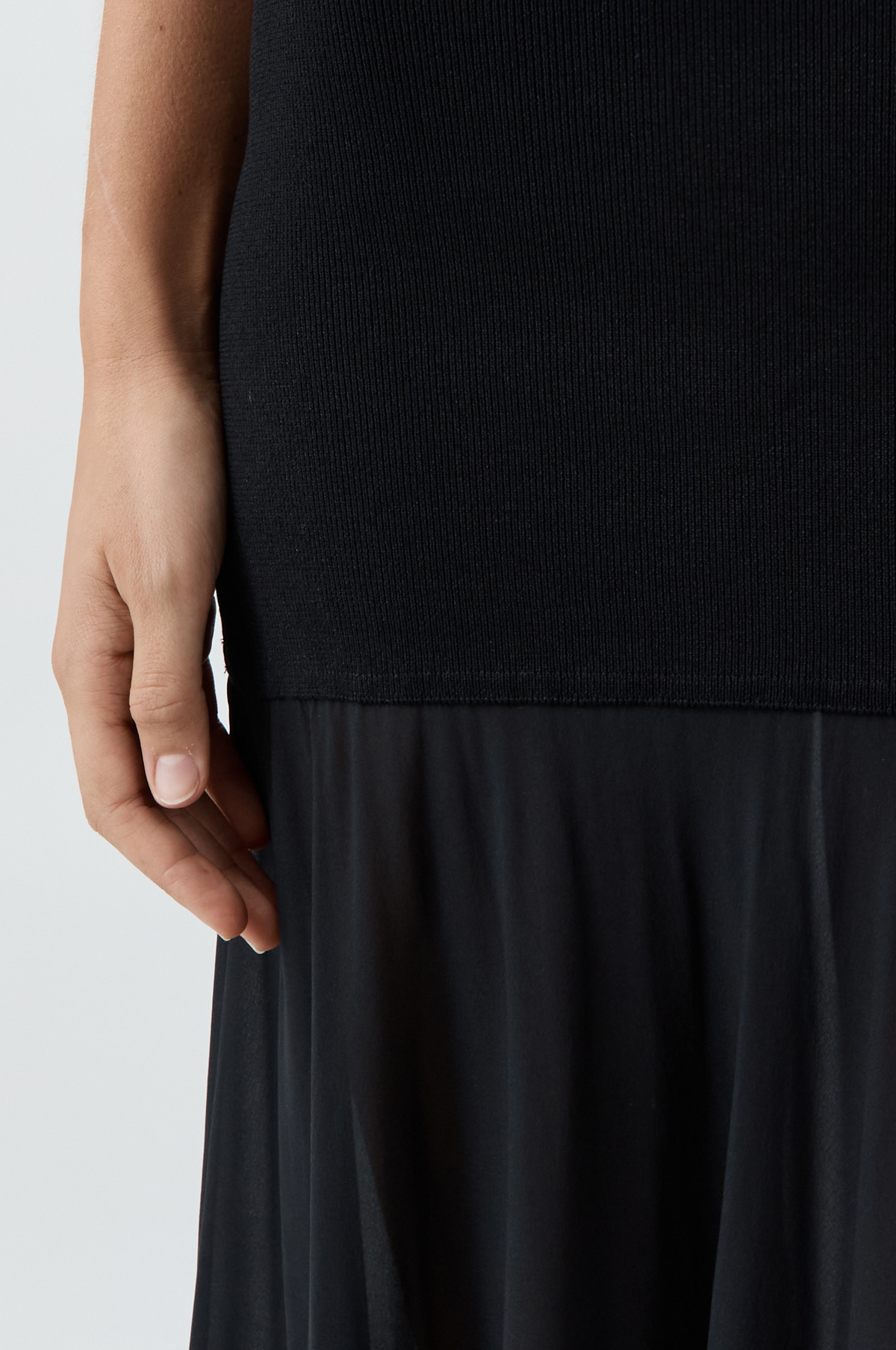 Sheer Silk Circle Hem Dress - Black