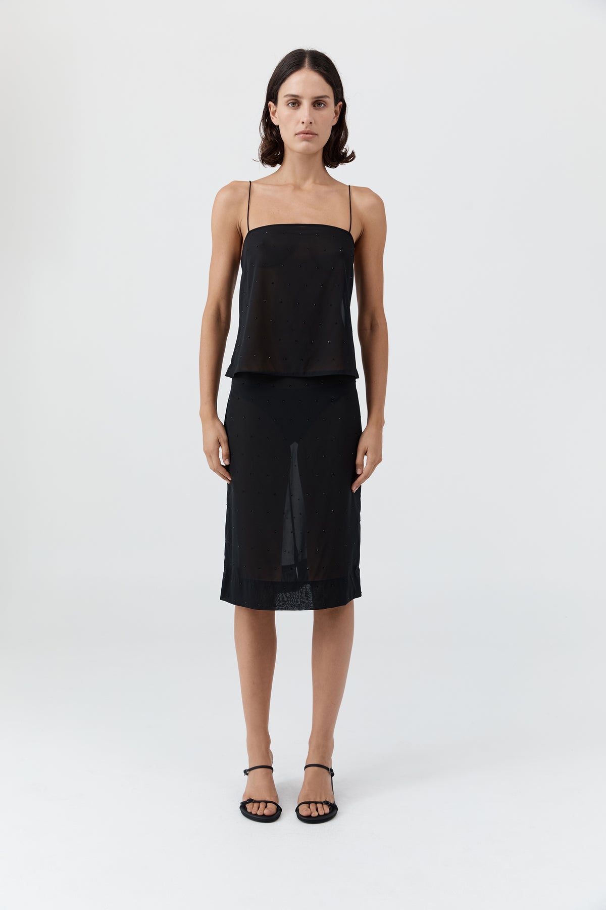 Silk Glass Beaded Skirt - Black