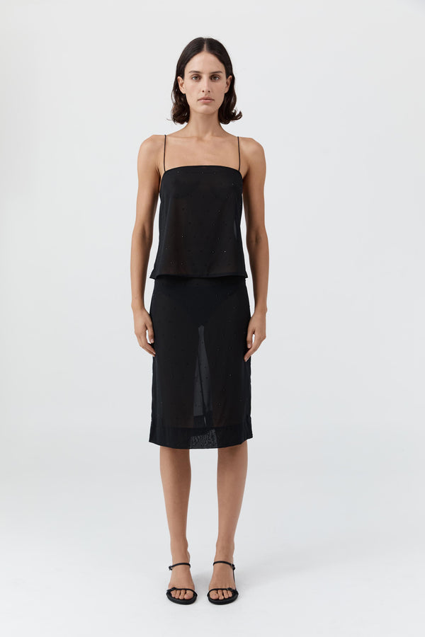 Silk Glass Beaded Skirt - Black