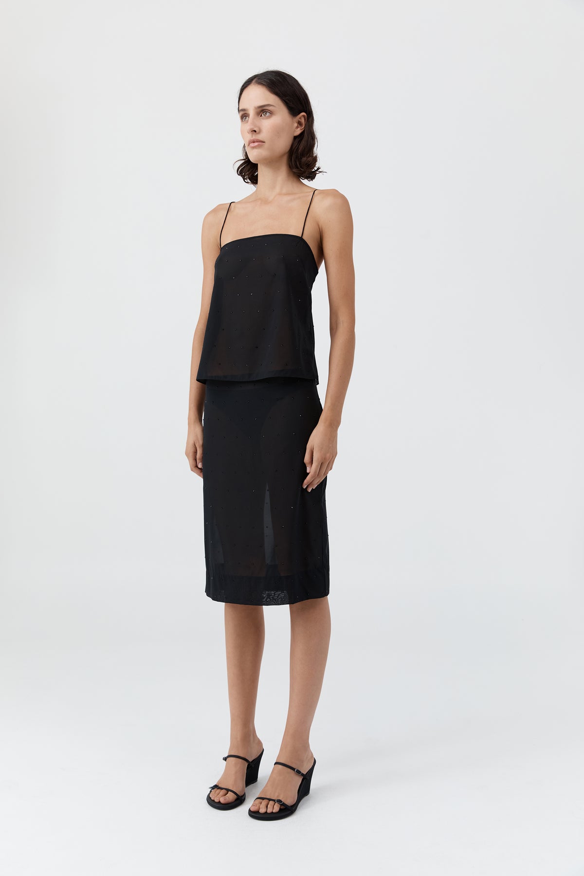 Silk Glass Beaded Skirt - Black