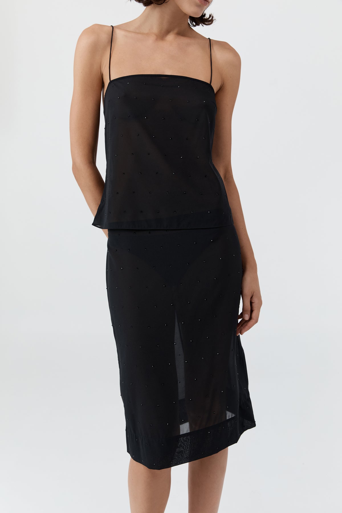 Silk Glass Beaded Skirt - Black