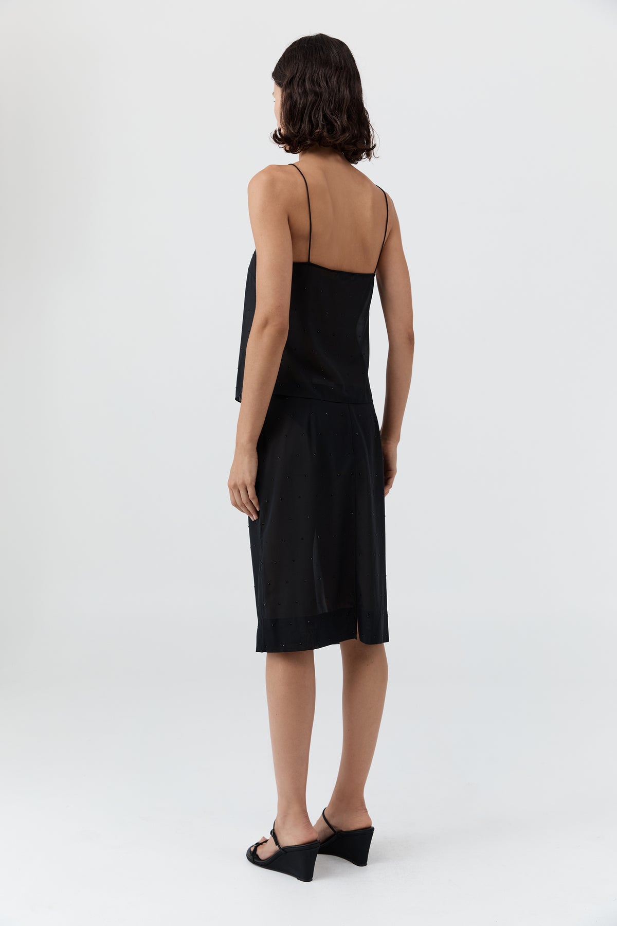 Silk Glass Beaded Skirt - Black
