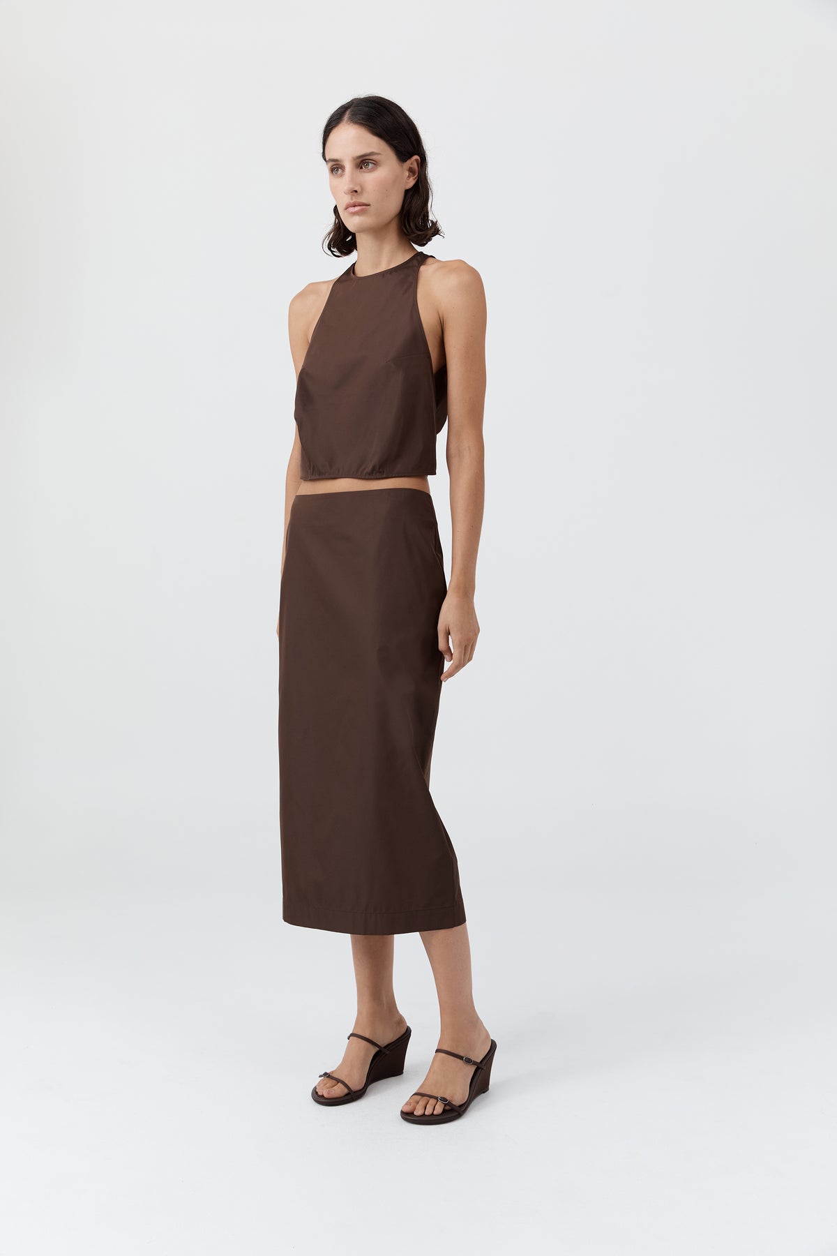 Paper Taffeta Column Skirt - Mocha