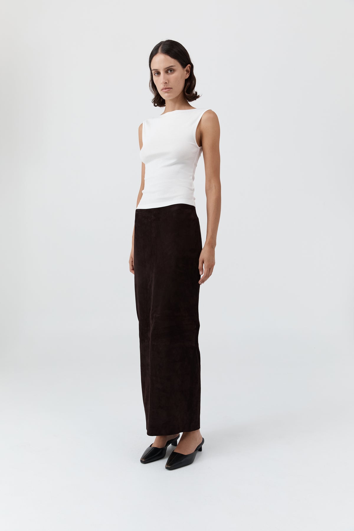 Suede Column Skirt - Coffee