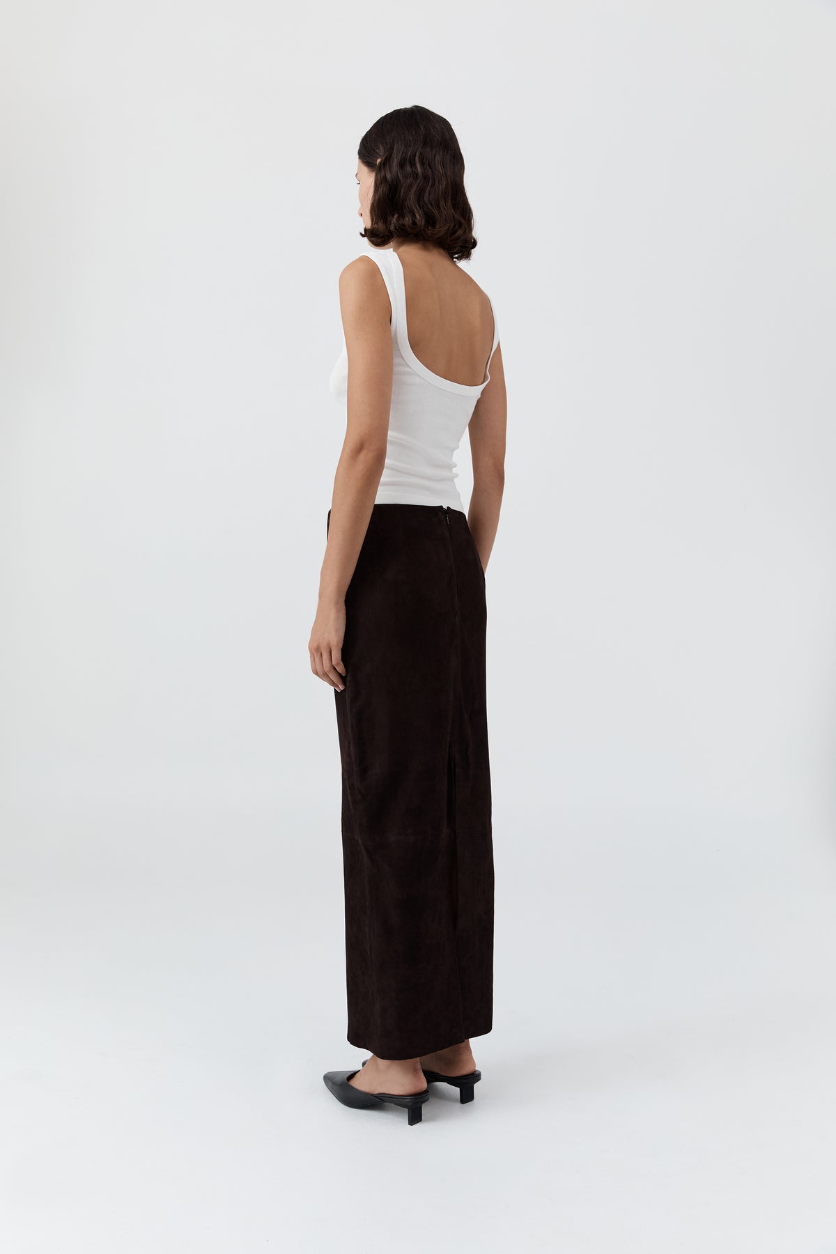 Suede Column Skirt - Coffee