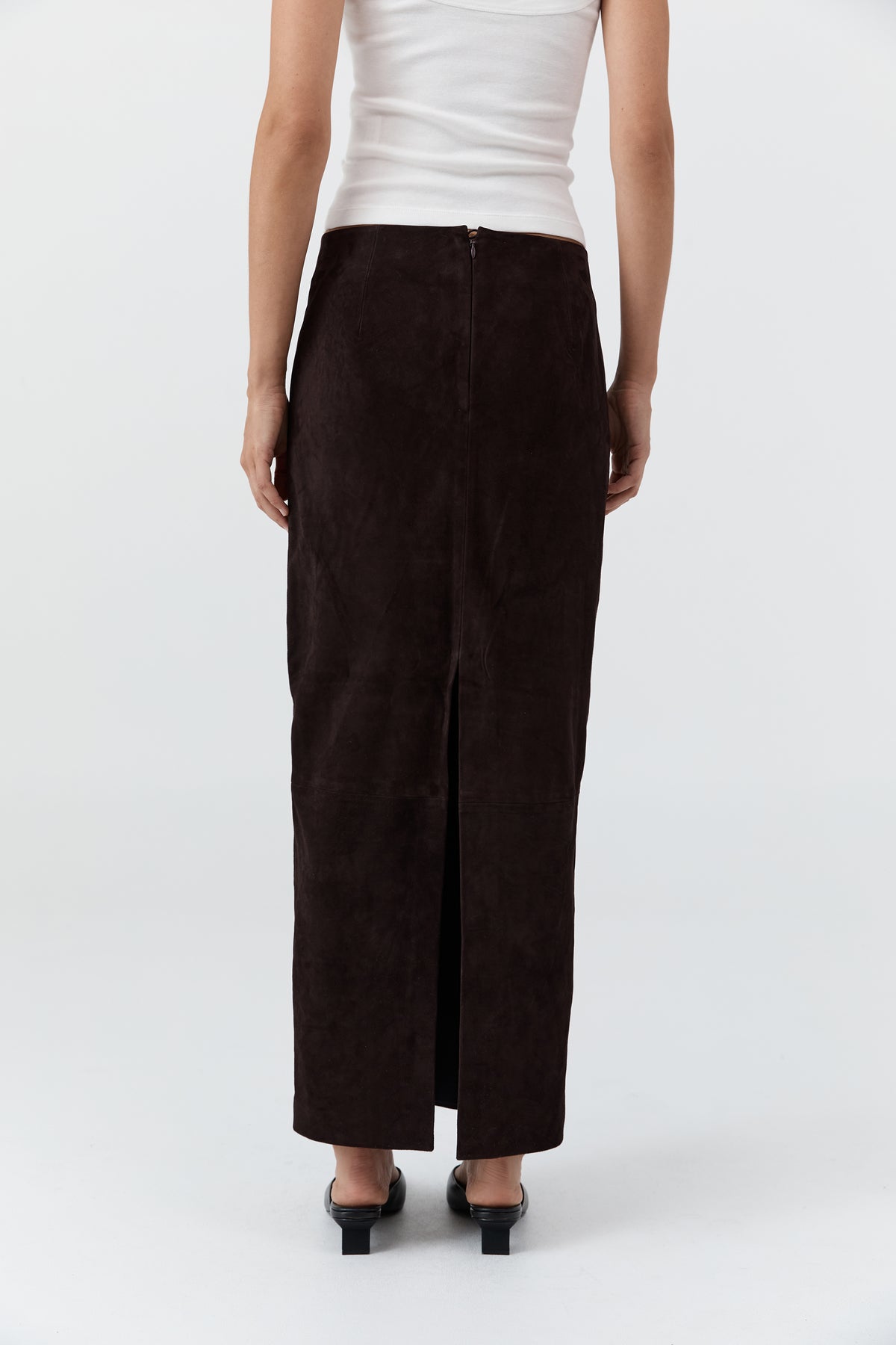 Suede Column Skirt - Coffee