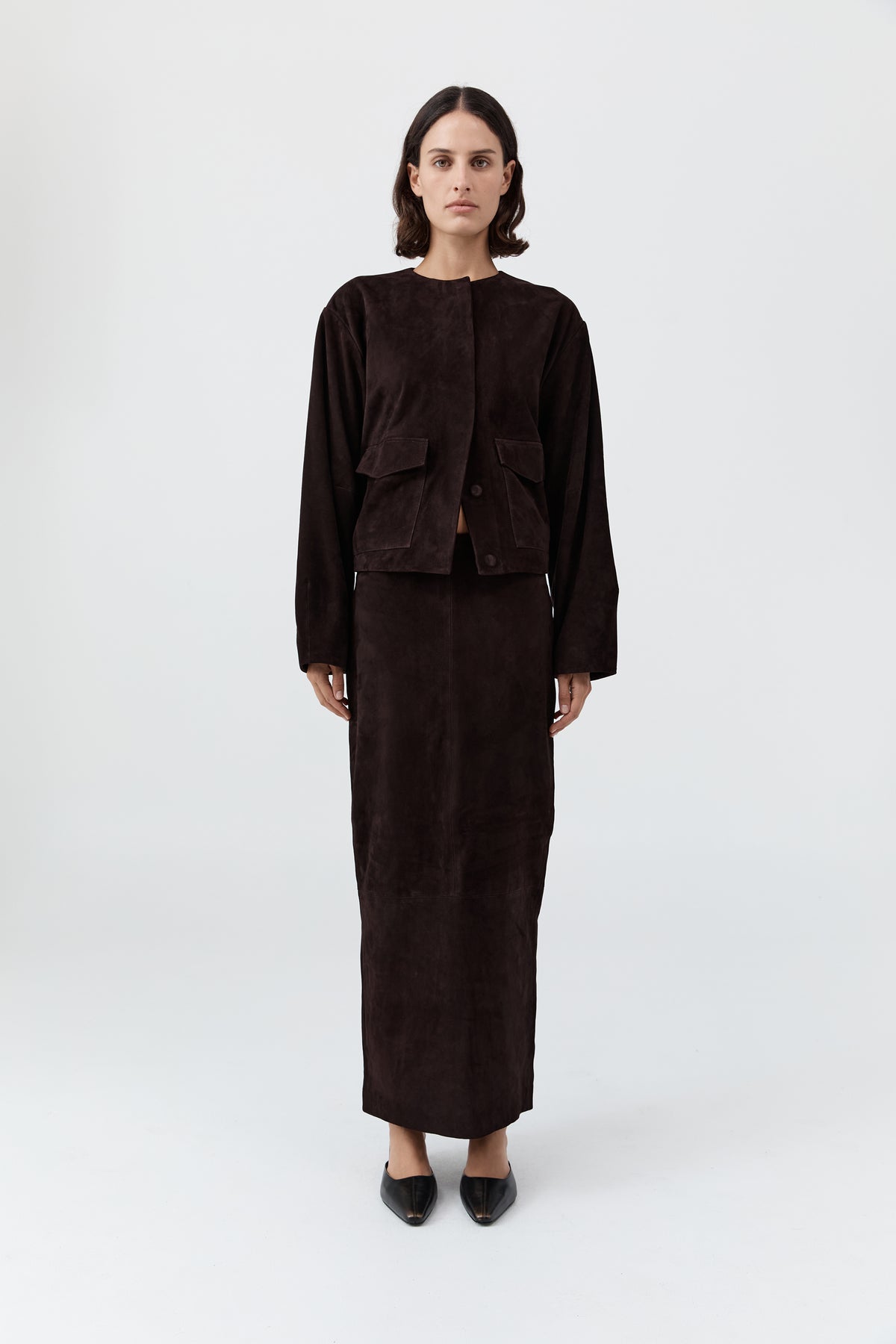 Suede Column Skirt - Coffee