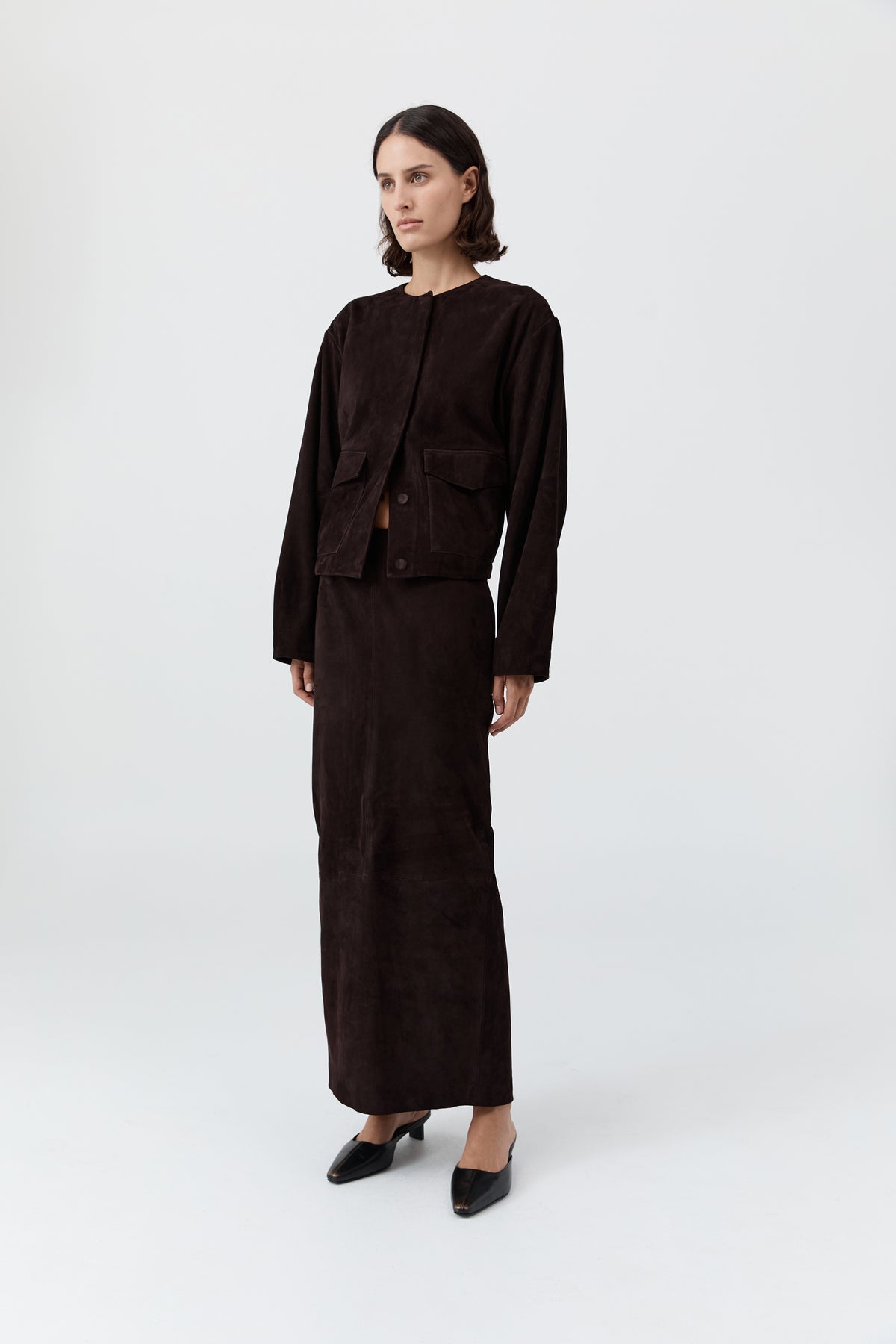 Suede Column Skirt - Coffee