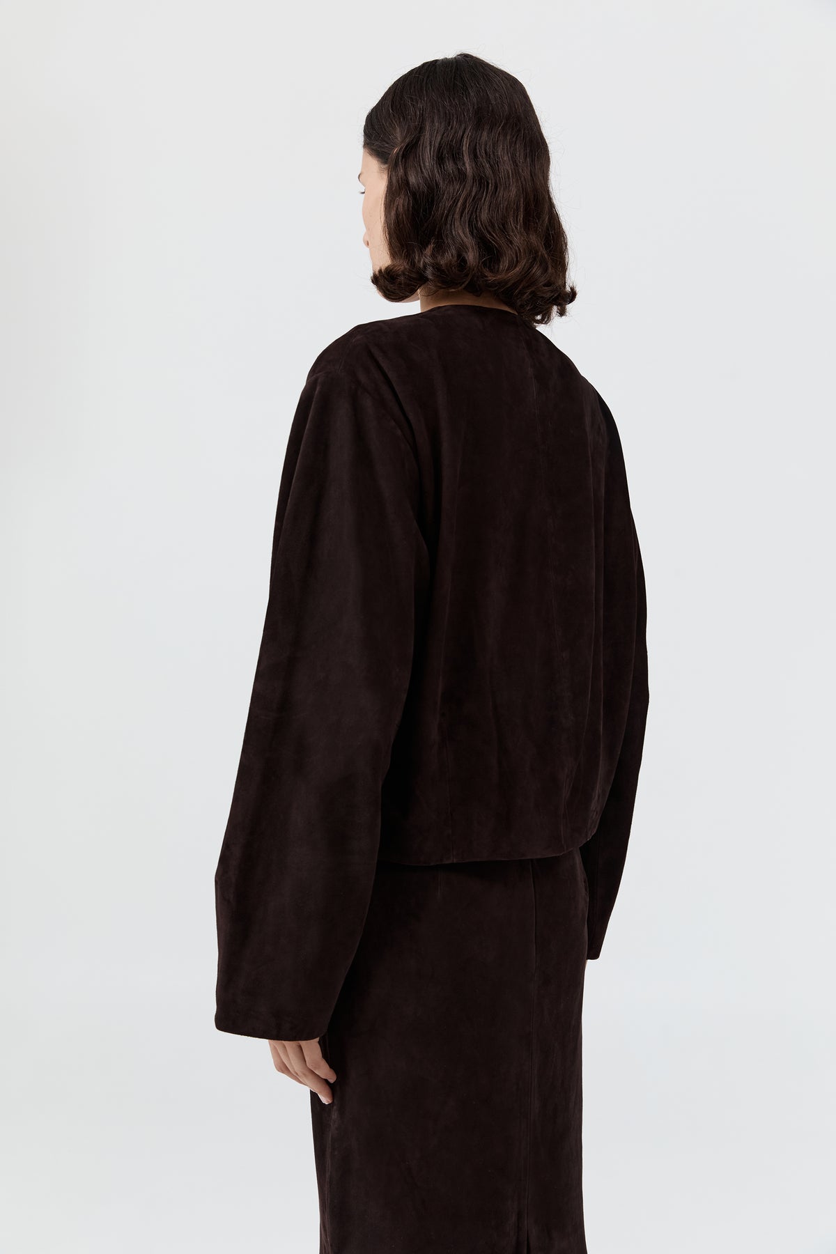 Suede Utility Cocoon Bomber - Coffee