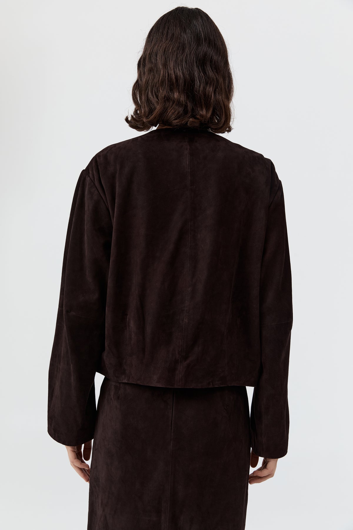 Suede Utility Cocoon Bomber - Coffee